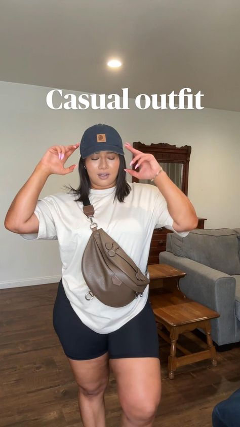 Casual outfit, spring outfit , summer outfit, everyday outfit, mom outfit, travel outfit Shorts Midsize Outfit, Shorts Midsize, Casual Outfit Spring, Biker Shorts Outfit Summer, Airport Outfit Summer, Curvy Casual Outfits, Outfit Everyday, Errands Outfit, Biker Shorts Outfit