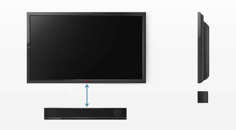 Best Distance Between TV and Soundbar Media Wall Sound Bar, Tv Soundbar Wall, Tv And Sound Bar Mounted, Bar Tv Ideas, Tv Sound Bar Ideas, Sound Bar Under Tv, Sound Bar Mounting Ideas, Soundbar Mounting Ideas, Tv Distance