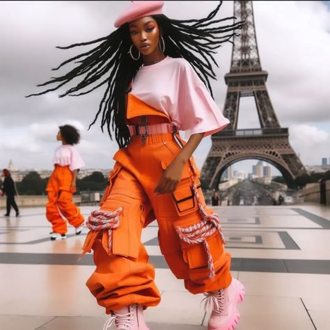 digital fashion stylist/illustrator/designer | In the heart of Paris, she strides confidently, her faux locs catching the wind. The Eiffel Tower stands tall behind her, as if applauding… | Instagram Creative Casual Outfits, Artist Outfit Ideas, Afrocentric Outfits, Artistic Clothes, Rising Aesthetic, Dope Fashion Outfits, Stylish Business Outfits, Clothing Decoration, Hip Hop Costumes