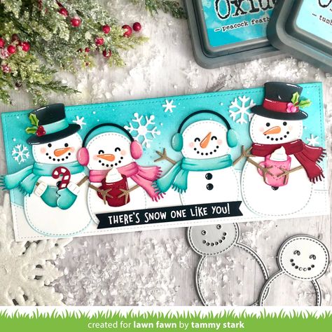 Build A Snowman Christmas Card, Lawn Fawn Frosty Family, Lawn Fawn Christmas Card Ideas, Lawn Fawn Build A Snowman, Snowman Party, Simon Says Stamp Blog, Lawn Fawn Stamps, Snowman Cards, Snowflake Cards