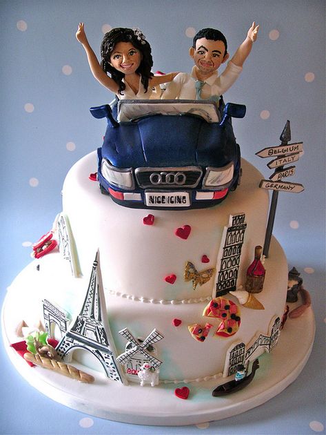 The Grand tour wedding cake | Flickr - Photo Sharing! Birthday Cake Write Name, Heart Birthday Cake, Birthday Cake Writing, Funny Wedding Cakes, Travel Cake, Cake Name, Amazing Wedding Cakes, Anniversary Cake, Wedding Cake Designs