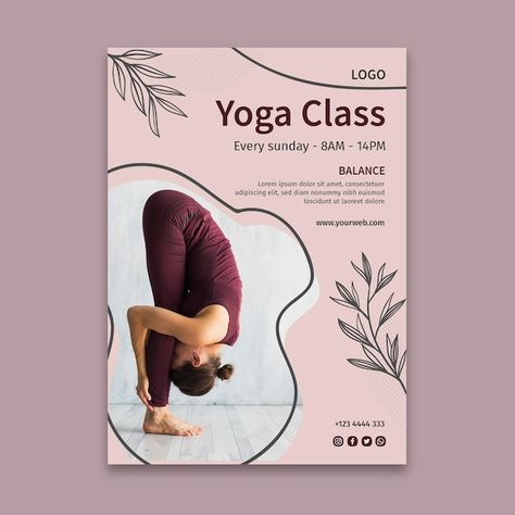 Yoga class poster template | Free Vector #Freepik #freevector #yoga-poster #yoga #yoga-poses #flexibility Yoga Poster Design Ideas, Yoga Class Poster, Yoga Poster Design, Class Poster Design, Yoga Flyer, Class Poster, Poster Template Free, Massage Business, Yoga Poster