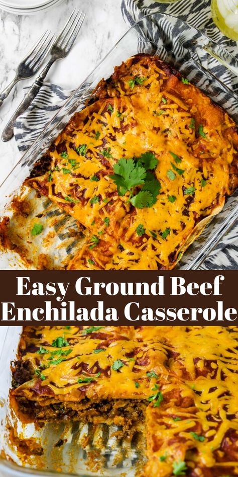 Ground Beef Corn Tortillas, Ground Beef Enchilada Casserole, Casserole Enchilada, Enchiladas Beef, Beef Enchilada Casserole, Easy Enchilada Casserole, Dinner Videos, Easy Beef Enchiladas, Ground Beef Enchiladas