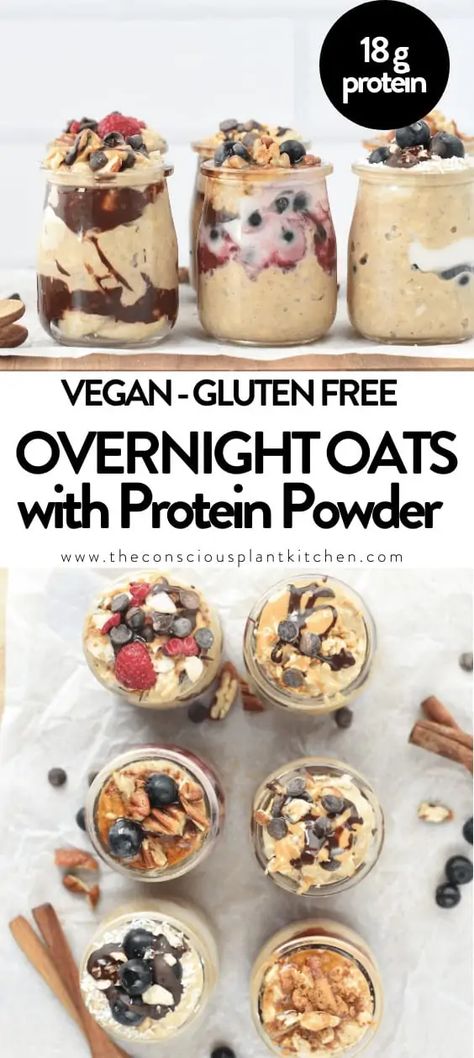 Oats With Protein Powder, Overnight Oats With Protein Powder, Overnight Oats With Protein, Gluten Free Overnight Oats, Vegan Breakfast Recipes Easy, Protein Overnight Oats, Plat Vegan, Oat Recipes Healthy, Overnight Oats Recipe Healthy