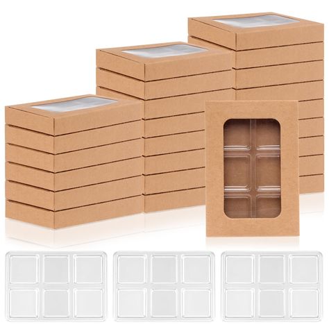 PRICES MAY VARY. 1. NOTE Please pouring wax into 6 cavity wax melt plastic molds below 149°F. What You Get: You will receive 50/100 Wax Melts molds with Kraft Box. Each Crystal Clear mold comes with a kraft paper packaging box. 6 Cavity Plastic Mold with box measures 4" x 2.8" x 0.59" and the inner tray cavity unit measures 1.1" x 1.1" x 0.5". The size of the kraft paper box is 4.4*3*0.7 inches.Pair it with a kraft paper box to give your carefully crafted wax block a sophisticated look. 2. Wax b How To Package Wax Melts, Wax Melt Molds, Wax Melt Packaging Ideas, Diy Unique Candles, Wax Melts Packaging Ideas, Wax Melt Business, Candle Packaging Ideas, Wax Melt Packaging, Luxury Candles Packaging