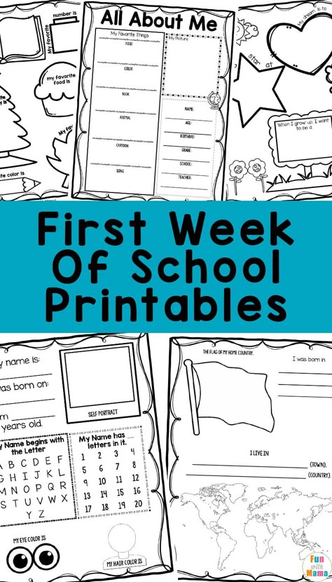 These First Day of School Activities + Printables are a great way to get your child excited about school. Great for homeschooling as well! First Day Of School Worksheets, Free School Printables, Preschool First Day, First Week Activities, Back To School Worksheets, Homeschool Fun, First Day Activities, School Timetable, First Week Of School Ideas