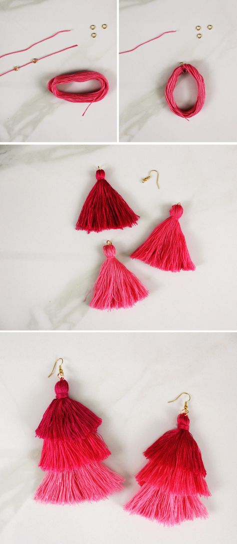 DIY Tassel Earrings In 3 Colorful Ways • A Subtle Revelry Meaning Necklace, Make Tassels, Diy Tassel Earrings, How To Make Tassels, Tassel Earing, 14k Gold Hoop Earrings, Diy Jewelry Earrings, Diy Jewelry Inspiration, Diy Tassel