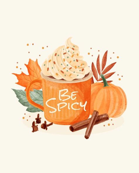 Spice Illustration, Fall Drawing Ideas, Fall Moodboard, Types Of Pumpkins, Pumpkin Illustration, Watercolor Pumpkin, Halloween Frames, Pumpkin Stickers, Autumn Illustration