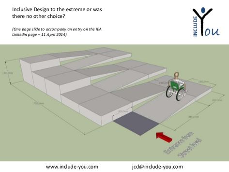 Inclusive Design / Universal Design Wheelchair Ramp Access Wheelchair Accessible Architecture, Universal Design Architecture, Stairs Diagram, Wheelchair Ramp Design, Ramps Architecture, Accessibility Design, Ramp Stairs, Accessible Bathroom Design, Restaurant Entrance