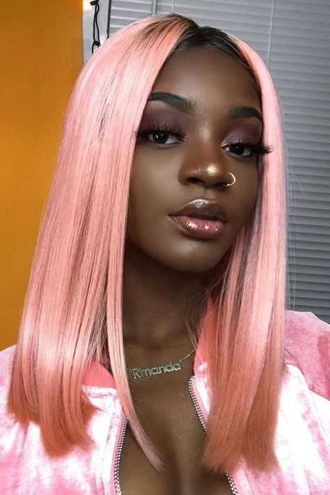 Pretty makeup and beautiful pink straight hair on 2019 #vshowhair #pink #haircolor #beauty #beautytips #fashion #style #hairstyles #haircolor #hairidea #haircare #gorgeous #humanhair #virginhair #pretty #entertainment Hairstyles Volume, Straight Lob, Pink Weave, Haircuts Color, Fine Hairstyles, Hair Colorful, Bob Lace Front Wigs, Human Wigs, Pink Wig