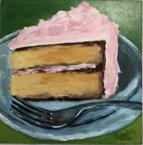 6 x 6; acrylic on masonite board Slice Of Cake Painting, Cake Slice Painting, Chocolate Pictures, Baking Theme, Cake Drawing, Painted Cakes, Marker Drawing, Art Clay, Food Drawing