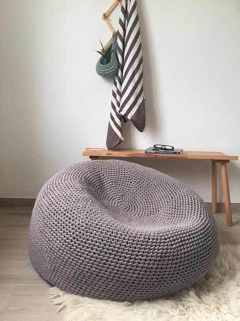 Giant Pouf Ottoman XXXL Knitted Pouffe Modern Bean Bag | Etsy Modern Bean Bag Chairs, Round Ottoman Coffee Table, Giant Floor Pillows, Pouf Seating, Modern Bean Bags, Knitted Ottoman, Knitted Pouffe, Large Bean Bag Chairs, Oversized Ottoman