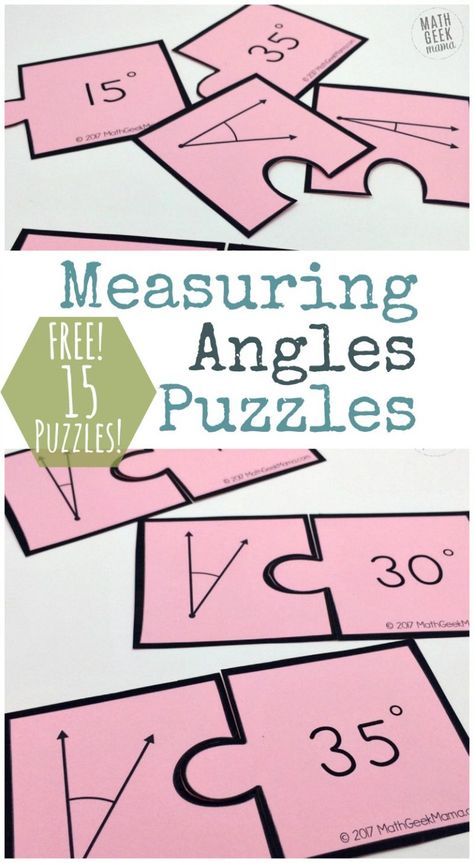 Want a fun and simple way to practice measuring angles with your 4th or 5th grader? They will love this fun set of puzzles! This measuring angles activity provides practice with a protractor and can then be used to sort and classify angles. Includes 15 FREE puzzles! Measuring Angles Activities, Protractor Activities, Angles Math Activity, Angle Activities, Angles Math, Angles Worksheet, Free Math Resources, Geometry Lessons, Teaching Geometry