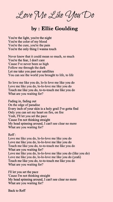 Love You Song Lyrics, Ellie Goulding Love Me Like You Do, Love Me Like You Do Song Lyrics, Someone You Loved Lyric, English Song Lyrics Captions, Love Me Like You Do Song, Love You Like A Love Song, Love Me Like You Do Lyrics, Love Me Like You Do