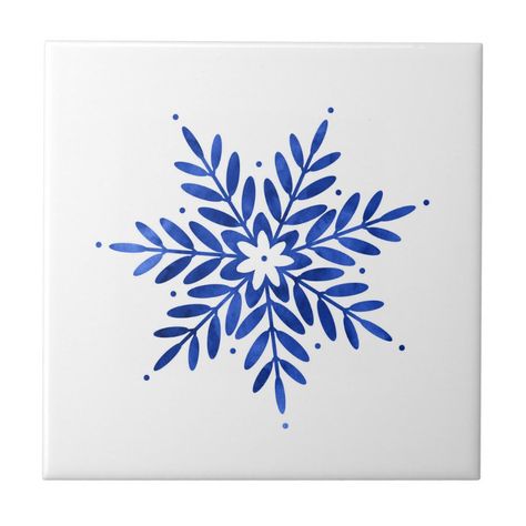 Indigo Blue Watercolor Abstract Snowflake Ceramic Tile Size: Small. Gender: unisex. Age Group: adult. Pattern: printed. Ceramic Snowflake Ornament, Snowflake Ceramic, Abstract Snowflake, Painting Snowflakes, Watercolor Snowflake, Snow Flake Tattoo, Snowflakes Drawing, Snowflakes Art, Acrylic Painting Inspiration