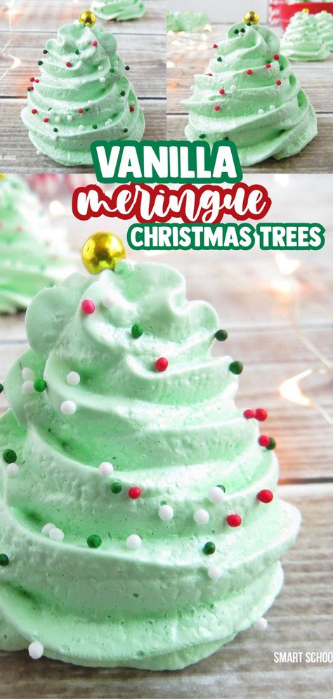 Meringue Tree Cookies, Eggnog Meringue Cookies, Merange Cookies Easy, Mirage Cookies, Meringue Christmas Tree Cookies, Meringue Trees Christmas, Tree Meringue Cookies, Meringue Christmas Trees, Meringue Christmas Cookies