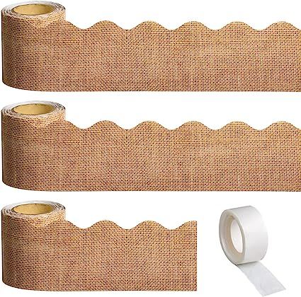 Burlap Scalloped Bulletin Borders: you will get 3 rolls of burlap bulletin board borders, in total of 99 feet, and a roll of glue point dots, which can help you easily create wonderful and beautiful bulletin board, enough to decorate your back to school themed party, and leaves no traces on the board when you remove borders. Durable and Waterproof: the nature burlap pattern is printed on the thick but flexible paper, sturdy and hard to damage, waterproof and not easy to fade Burlap Border, Burlap Classroom, Decoration For Thanksgiving, Burlap Bulletin Boards, School Office Decor, Bulletin Borders, Classroom Borders, Back To School Classroom, Classroom Bulletin Board