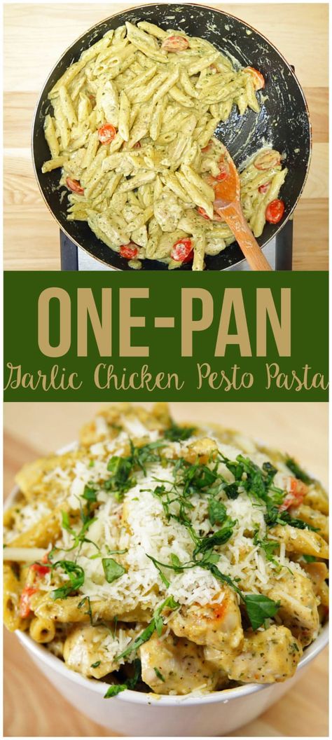 Pesto Pasta Dishes, Pesto Pasta Recipes Chicken, Supper Meals, Chicken Pesto Pasta, Garlic Pesto, One Pan Pasta, Pesto Pasta Recipes, Chicken Pesto, Food Addict