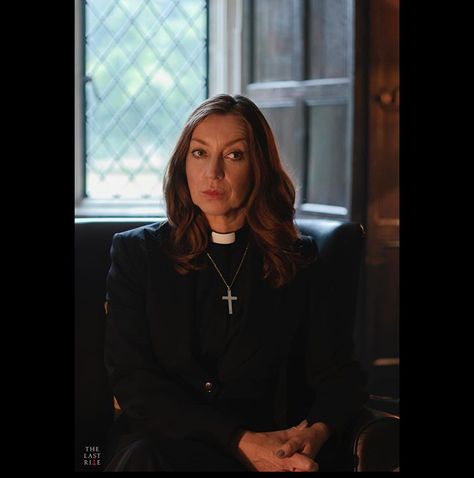 Female, woman, girl, priest, minister, clergy, clerical collar, dog collar. Necklace, black, blazer, long hair Woman Priest, Priest Halloween, Female Priest, Clerical Collar, Vampire Ideas, Dog Collar Necklace, Priest Costume, Game Camera, You're Perfect