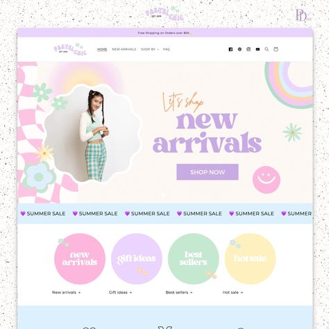 Retro Groovy Shopify Theme Template Pastel Pink, Purple Retro Premade Easy Shopify Website Designs, Web Designer, Boutique Clothing - Etsy Website Banners Design, Pastel Website Design, Shopify Store Design, Kawaii Website, Website Design Banner, Pastel Website, Shop Website Design, Website Branding Design, Banner Web Design