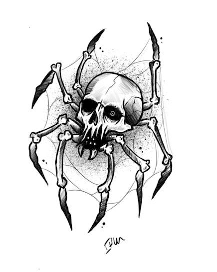 Spider Skull Tattoo Design, Skull Spider Tattoo Design, Cool Easy Designs, Spider Skull Tattoo, Skull Spider Tattoo, Devilish Drawings, Tattoos Medium, Tattoo Linework, Spider Web Tattoo