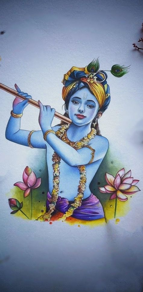 Krishna Ji Watercolour Painting, Vishnu Ji Drawing, Krishna Bhagwan Drawing, Krishna Ji Painting, Krishna Watercolor Painting, Kanha Painting, Krishna Painting Easy, Radhakrishna Painting, Krishna Sketch