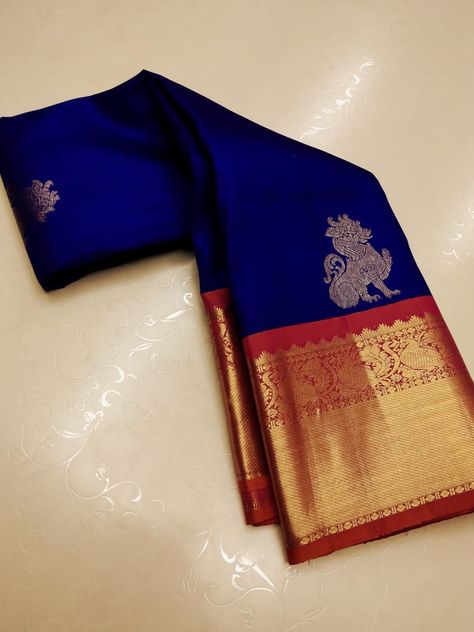 Dark Blue Kanchipuram Saree, Navy Blue Pattu Saree, Function Saree, Saree Colours, Saree Color Combinations, Blue Silk Saree, Kanjivaram Sarees Silk, Saree Wearing Styles, Latest Blouse Designs Pattern