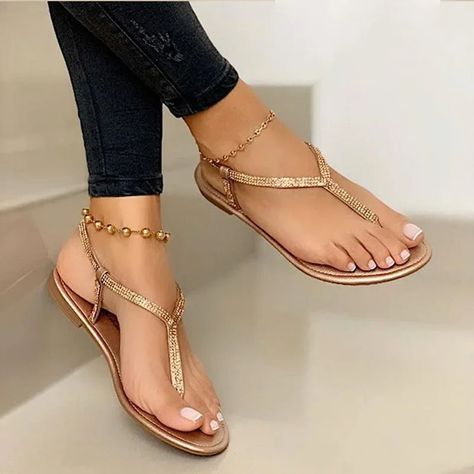 Ladies Sandals 2022 New Summer Rome Fashion Rhinestone Thong Flat Sandals Seaside Beach Casual Sandals Back Strap Plus Size 43. US $7.35 🛒❤💯 Buy:https://s.click.aliexpress.com/e/_DBpLNAX #womensfashion #women #style #summertime #shoes #casual #sandals #Slippers #female Plastic Sandals, Trendy Beach, Rhinestone Flats, Outdoor Slippers, Sandals Casual, Summer Slippers, Rhinestone Sandals, Beach Flip Flops, Jelly Sandals