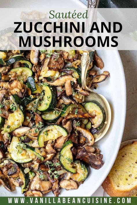 This healthy side dish features caramelized, tender zucchini and mushrooms brightened with a splash of balsamic vinegar. Pairs well with meat, fish, or other vegetable dishes! Mushrooms Zucchini Recipes, Zucchini And Mushroom Recipes, Zuccini Sides Dishes, Zucchini Mushroom Pasta, Mushroom Zucchini Recipe, Turkey Zucchini Meatballs, Zucchini And Mushrooms, Zucchini Dishes, Turkey Zucchini