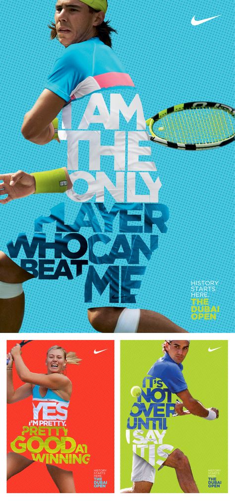 Nike Tennis posters: The Dubai Open by Leo Rosa Borges of Dubai, UAE via Behance.  #tennis Marathon Poster, Tennis Poster, Nike Tenis, Guerrilla Marketing, Tennis Posters, Text Poster, Graphisches Design, Sport Poster Design, Publicidad Creativa