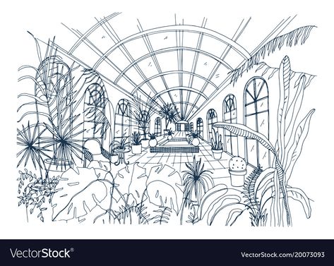 Interior Greenhouse, Greenhouse Interior, Panoramic Windows, Freehand Drawing, Window Drawing, Isometric Drawing, Drawing Interior, Greenhouse Interiors, Interior Sketch