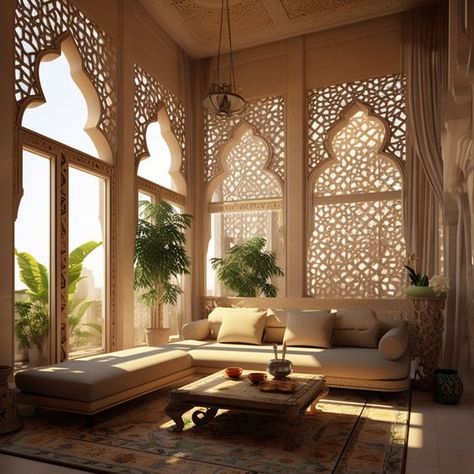 Islamic Architecture House Interiors, Arabic Interior Design Bedroom, Arab Bedroom Aesthetic, Arabian Decor Living Room, Arabic Style House, Marocco Interior Design, Arabic Bedroom, Arab Interior, Arabic Style Living Room