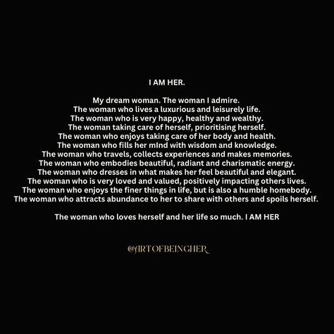 The Art of Being Her 🤍 I help you become HER 👸🏻 The woman of your dreams. The woman you admire. The woman within. 📍 Currently in our REINVENT OURSELVES era 🤍 Are you in your recreate yourself era too? 🤍 #theartofbeingher #dreamwoman #selfdevelopment #womeninspiringwomen #selflove #wellnessjourney Recreate Yourself, Woman Within, Inspirational Women, How To Feel Beautiful, Self Development, Self Love, Dreaming Of You, Feelings, Quick Saves