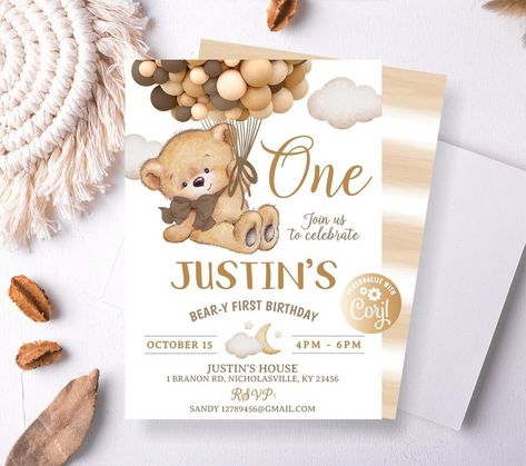 Mark the Calendar: Kid's Birthday Celebration Beary First Birthday Party, Beary First Birthday, First Birthday Invitation Cards, Boy Party Invitations, First Birthday Posters, Teddy Bear Birthday, Bear Birthday Party, Birthday Party Invites, Bear Invitations