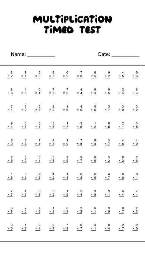 100 Problem Multiplication Timed Test 100 Multiplication Facts Worksheets, Multiplication Timed Tests Free, Timed Multiplication Test Printable Free, Grade 4 Multiplication Worksheets, 3rd Grade Math Worksheets Multiplication Free Printable, Detention Worksheets, Easy Multiplication Worksheets, Multiplication Worksheets 4th Grade, Multiplication Sheet