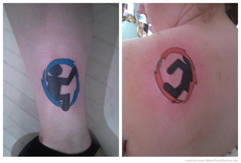 Portal tattoo Portal Tattoos, Portal Tattoo, Video Game Tattoos, Tattoo Couple, Video Game Tattoo, Nerd Tattoo, Portal 2, Egyptian Tattoo, Gaming Tattoo