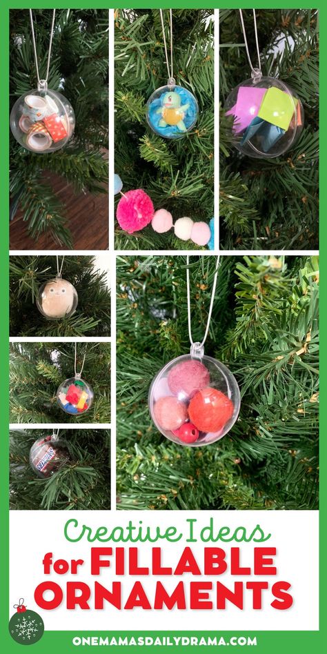 Fill clear plastic ornaments with toys, art supplies, mementos, and more creative ideas for easy and thoughtful handmade Christmas ornaments. Clear Plastic Ornament Ideas For Kids, Daily Drama, Clear Plastic Ornaments, Clear Christmas Ornaments, Live Christmas Trees, Rainbow Loom Bands, Toys Art, Clear Ornaments, Christmas School