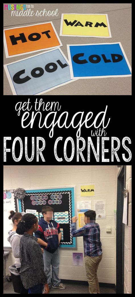 Get Them Engaged with Four Corners | A cooperative learning activity Persuasive Writing Introduction, Student Engagement Strategies Elementary, Four Corners Game Questions, 4 Corners Game Questions, Active Learning Activities, Four Corners Game, Cooperative Learning Strategies, Active Learning Strategies, Cooperative Learning Activities