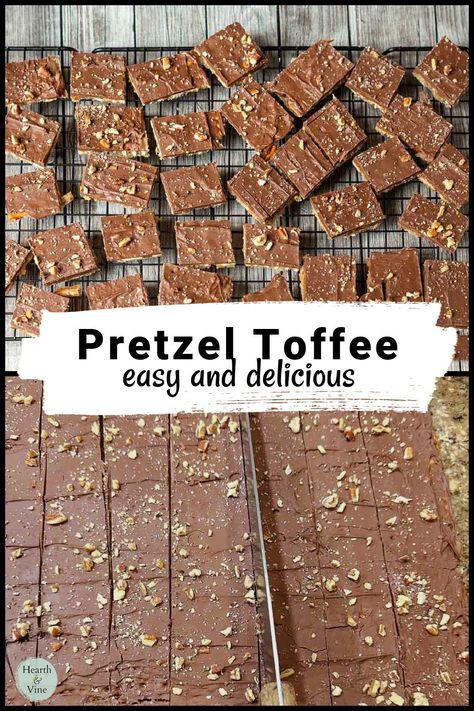 Did you know that toffee is easy to make? Try this delicious toffee pretzel bark topped with yummy chocolate for a special treat. Toffee Pretzel Bark, Toffee Bark Recipes, Pretzel Toffee Bark, Pretzel Bark Recipes, How To Make Toffee, Pretzel Bark, Finger Desserts, Toffee Bark, Easy Christmas Candy Recipes