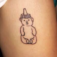 Honey Bear Bottle Drawing, Bear Honey Tattoo, Honey Bear Bottle Tattoo, Honey Bottle Tattoo, Honeybear Tattoo, Cringe Tattoos, Honey Bear Tattoo, Peanut Tattoo, Pickle Tattoo