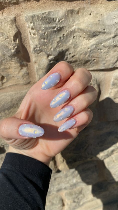 Blue chrome rain nails Rain Drop Nails Design, Nails With Water Drops, Dew Drop Nails, Waterdrop Nails, Rain Drop Nails, Monsoon Nails, Water Droplet Nails, Water Drop Nails, Rainy Nails