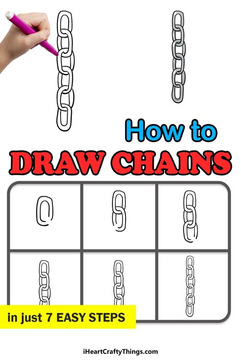 How To Draw A Chain Step By Step, Chain Drawing Easy, Chain Link Drawing, Drawing Chains, Easy Drawings For Beginners Step By Step, How To Draw Chains, Chain Drawing, English Drawing, Easy Graffiti Drawings