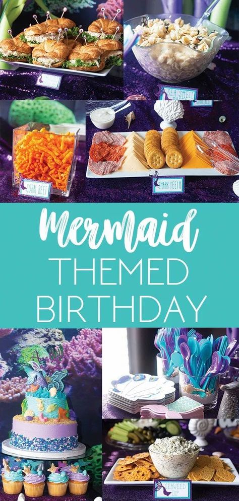 Sea Themed Birthday Party, Sea Party Food, Mermaid Birthday Party Food, Mermaid Themed Birthday Party, Mermaid Party Food, Ocean Birthday Party, Mermaid Birthday Party Decorations, Mermaid Theme Birthday Party, Ocean Birthday