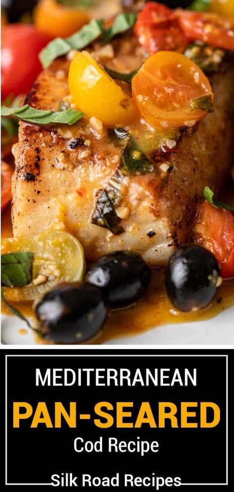 Mediterranean pan seared cod is a delightfully easy and delicious recipe featuring tender cod filets in a fresh, flavorful sauce. Pan Seared Cod, Cod Filets, Seared Cod, Cod Recipe, Homemade Flatbread, Pan Sauce, Cod Recipes, Fish Recipes Healthy, Healthy Fish