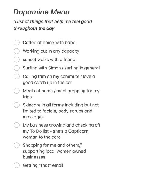 My Dopamine Menu will always include finishing my To Do List // a hardcore Capricorn woman bc work is my vice lol so is that first sip of coffee 💀 what would you add?? What’s your top 3?? #babeonamish to hit that #dopaminedrip Dopamine List, Dopamine Menu Ideas, Therapy Topics, Happy Brain, Capricorn Woman, My To Do List, Capricorn Women, Home Meals, Mental Health And Wellbeing