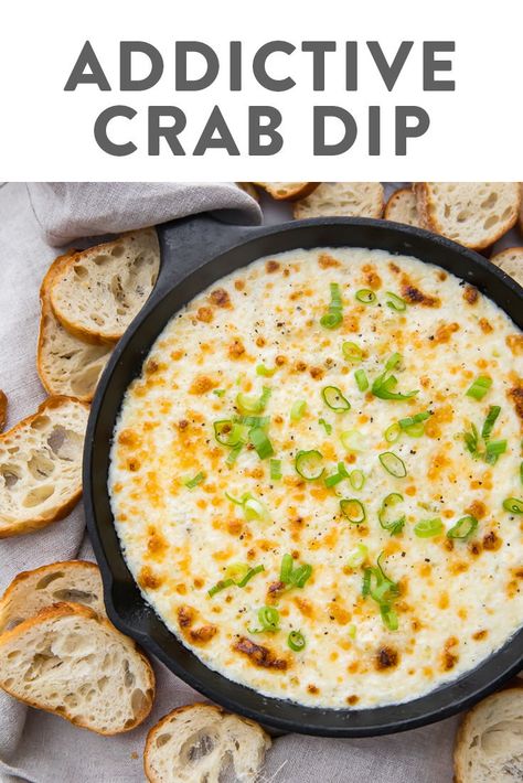 This crab dip is truly addictive! It's a super easy and ultra delicious, rich and creamy appetizer made with crab, green onions, cream cheese, mayo, and cheese. Served with crackers, chips, or bread for the best tailgating, holiday, or party dish. Low carb, keto, gluten free. #appetizer #dip #tailgating #entertaining #keto Warm Crab Dip, Baked Crab Dip, Creamy Crab Dip, Best Christmas Appetizers, 40 Aprons, Hot Crab Dip, Keto Gluten Free, Creamy Crab, Gluten Free Appetizers