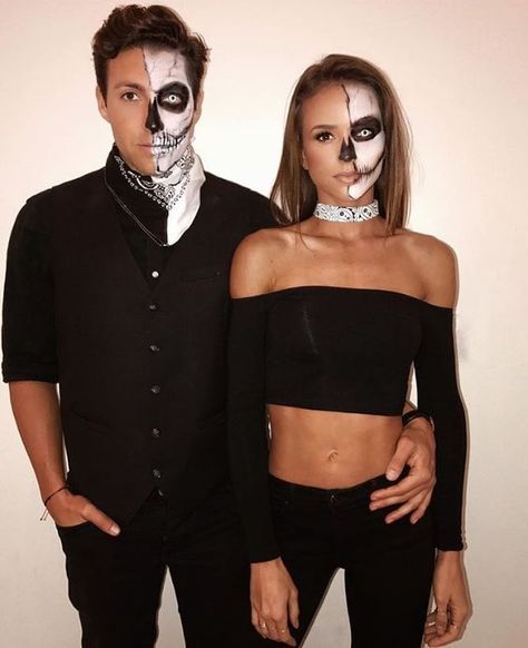 32 Easy Couple Costumes To Copy That Are Perfect For The College Halloween Party - By Sophia Lee Easy Couple Costumes, Makijaż Sugar Skull, Halloween Costume Unique, Easy Couple Halloween Costumes, Couple Halloween Costume, Easy Couples Costumes, College Halloween Party, Makeup Zombie, Halloweenský Makeup