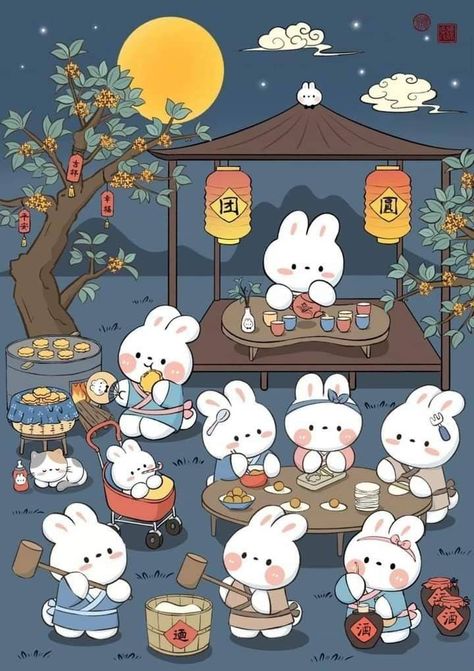 Rabbit Wallpaper, Moon Festival, Year Of The Rabbit, Mid Autumn, Mid Autumn Festival, Stitching Art, Kawaii Art, Cross Stitch Art, 귀여운 동물