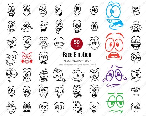 Cute Face Doodle, Comic Face Expressions, Cartoon Expressions Faces, Feeling Chart For Kids, Cartoon Facial Expressions, Egg Faces, Draw Emotions, Feeling Chart, Cartoon Emotions