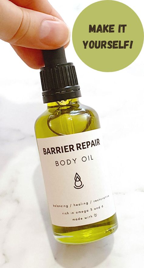 Make this DIY Body Oil and help your skin to heal itself. This body oil recipe is formulated to be fast absorbing and pleasant to use. You can use it on its own or mix with your favorite body lotion. Diy Dry Body Oil Spray, Sample Ideas Product, Fur Oil Diy, Make Your Own Body Oil, Body Oil Diy Recipe, Body Oil Diy How To Make, Diy Body Oil Moisturizer, Natural Body Oil Recipe, Dry Body Oil Recipe